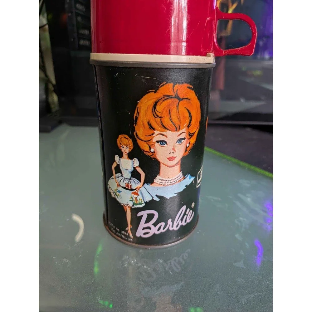 Vintage 1965 Mattel Barbie Skipper Metal Thermos Lunchbox Bottle with Red Cup Li